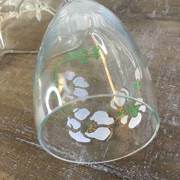 Vintage Fairycore Cottage Fairy Floral Glass Champagne Flute and Leaf Bowl Set - Picture 2 of 5